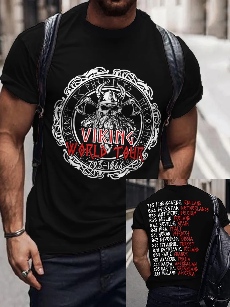 Men's Viking Tour Skull Graphic T Shirt