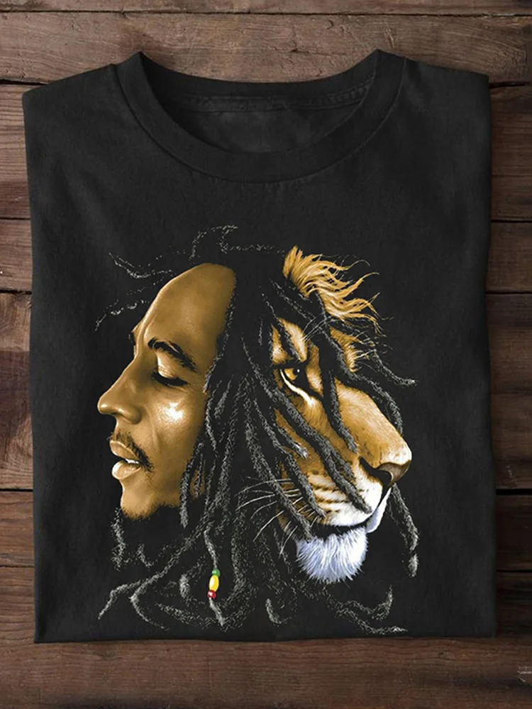 Reggae Lion Pattern Casual Cozy Short Sleeve T-Shirt