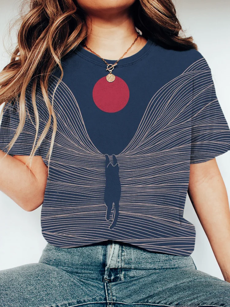 Sun Cat Art Washed Cotton T-Shirt