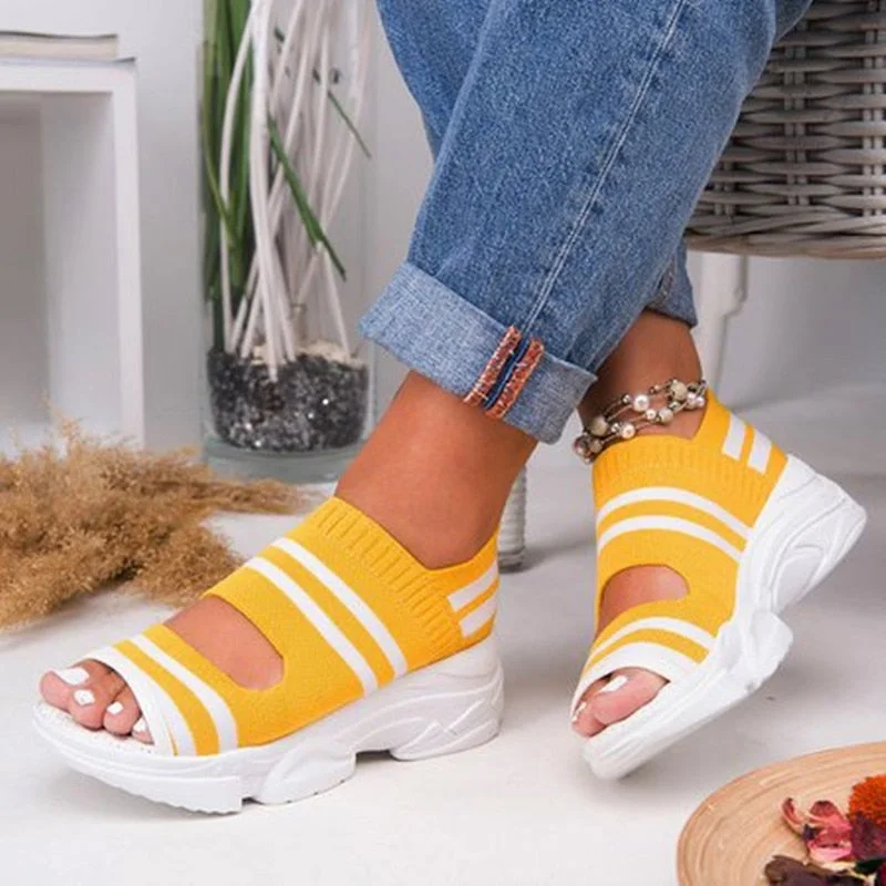 Casual Shoes for Women Summer Sneakers Slip On Women's Sandals 2021 Stretch Fabric Female Shoe Peep Toe Platform Ladies Footwear