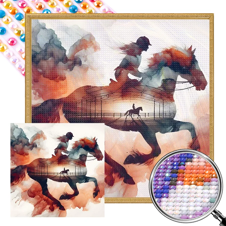 Horse Silhouette - Full Round(Partial AB Drill) - Diamond Painting(45*45cm)