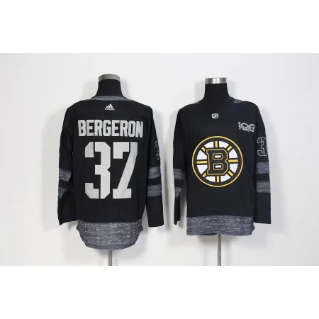 Men's  Boston Bruins #37 Patrice Bergeron Black 1917-2017 100th Anniversary Stitched NHL Jersey IWM2