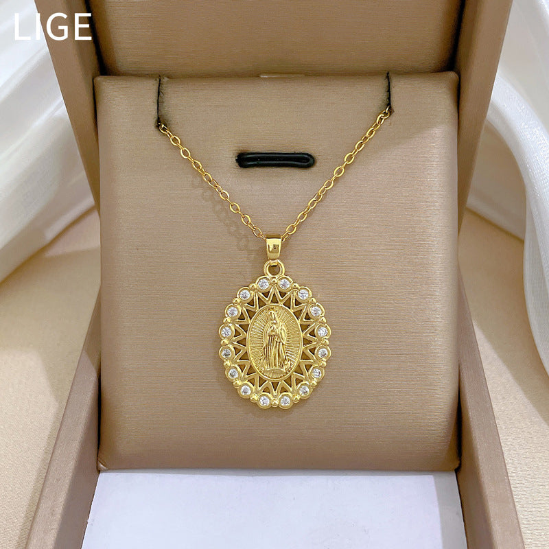 Egg-Shaped Portrait Full Of Diamonds Gorgeous Full Diamond Necklace Female Versatile Clavicle Chain Titanium Steel Chain