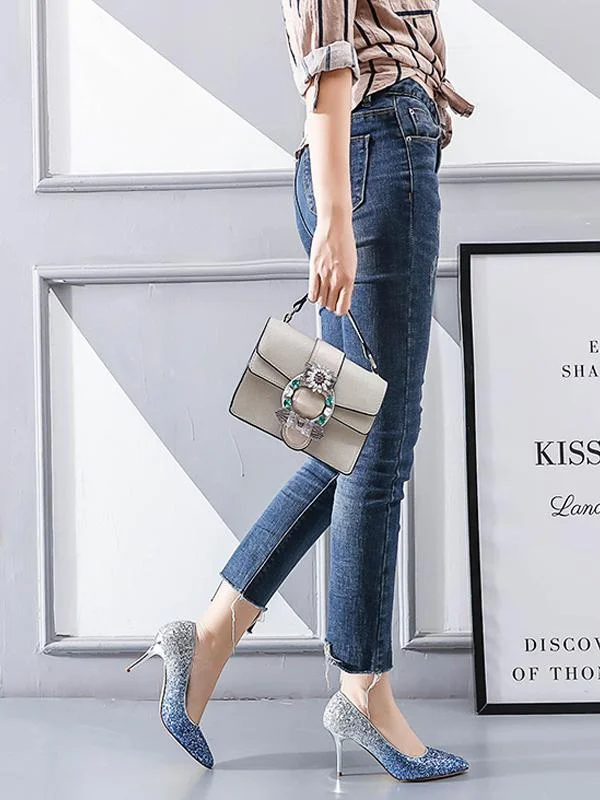 Fashion gradient sequins high point toe sexy stiletto shoes