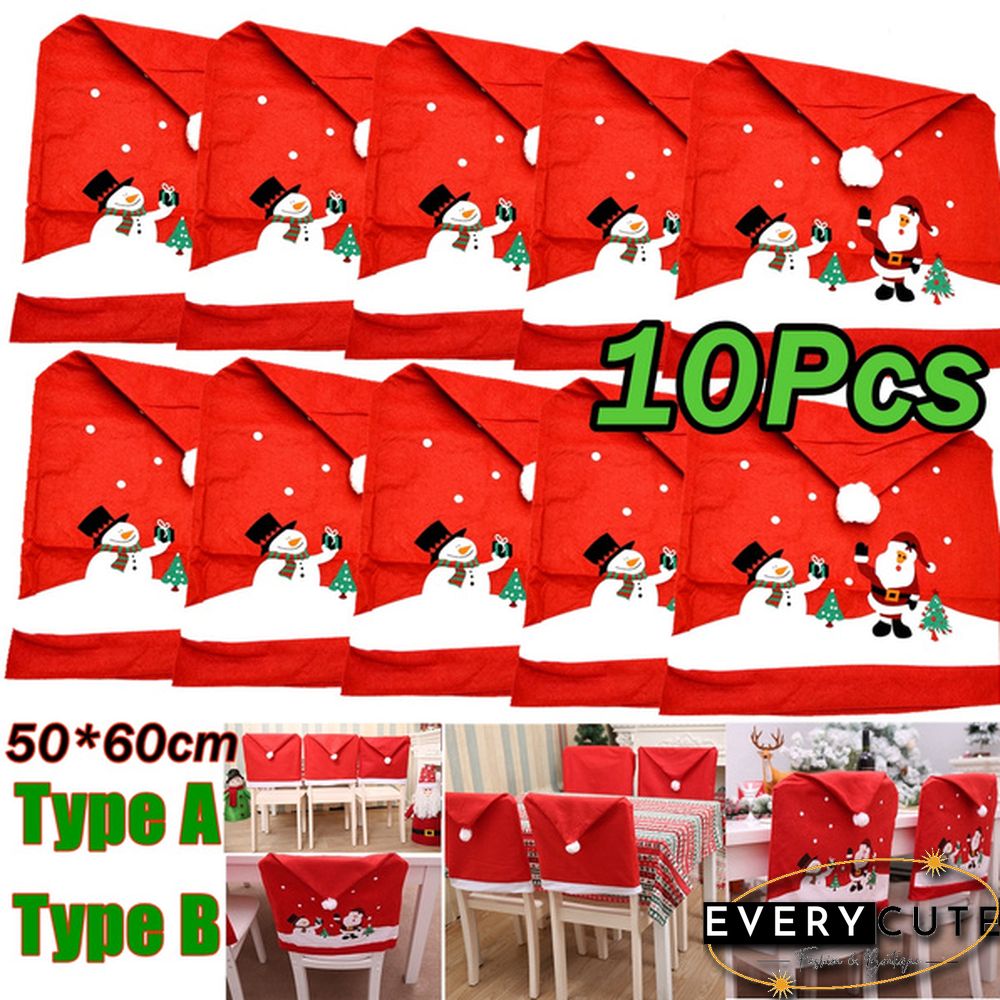 4/6/8/10Pcs Set Christmas Chairs Cover Back Cover Santa Dinner Table Party Decor Gifts Santa Claus Snowman Cap Chair Covers New Year Christmas Dinner Party Decoration of Chair Corners