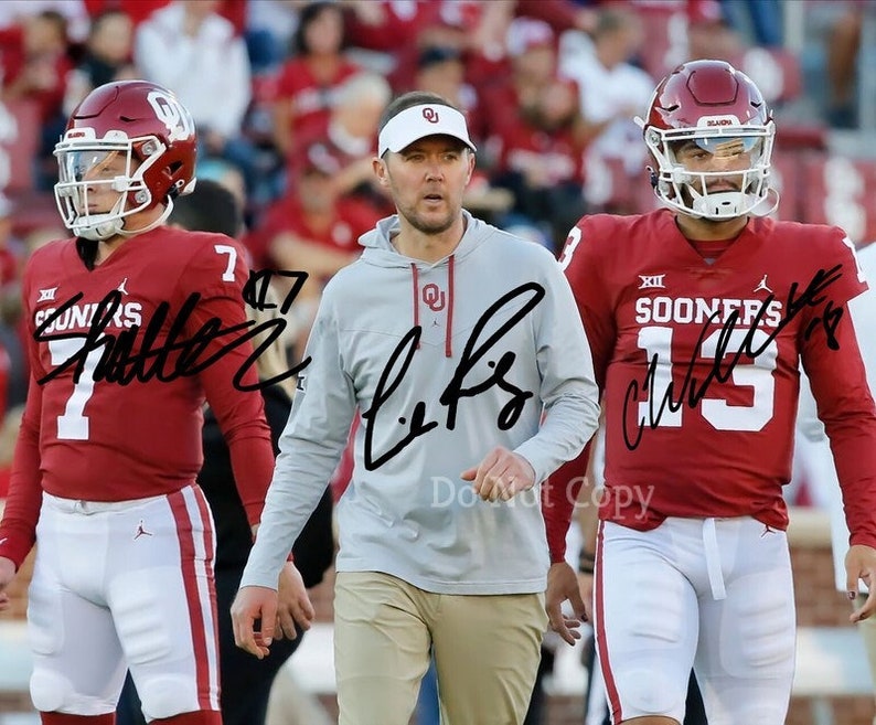Lincoln Riley Caleb Williams & Spencer Rattler Signed Photo Poster painting 8X10 rp Autographed Picture Oklahoma Sooners