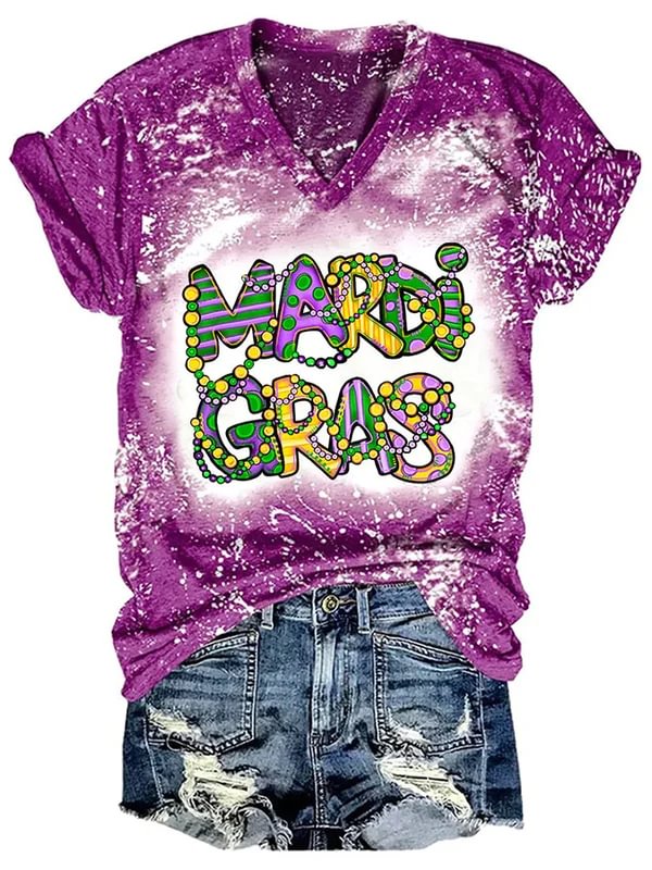 Mardi Gras Casual Printed Short Sleeve T-Shirt