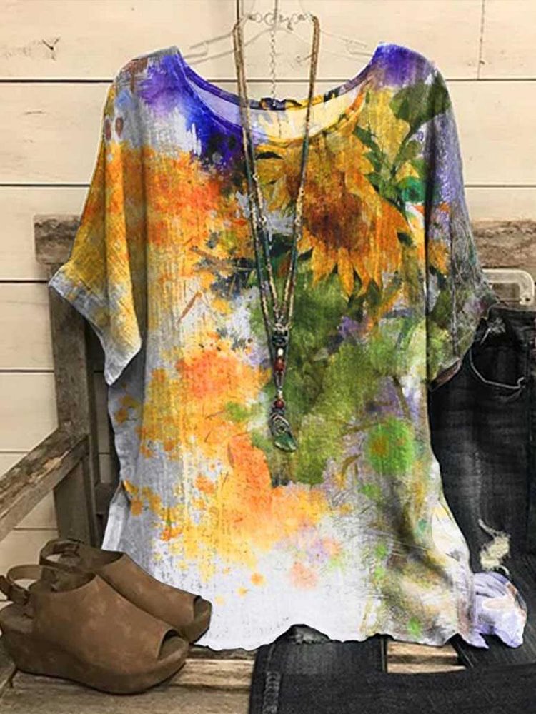 Women's Art Sunflower Print Casual Top