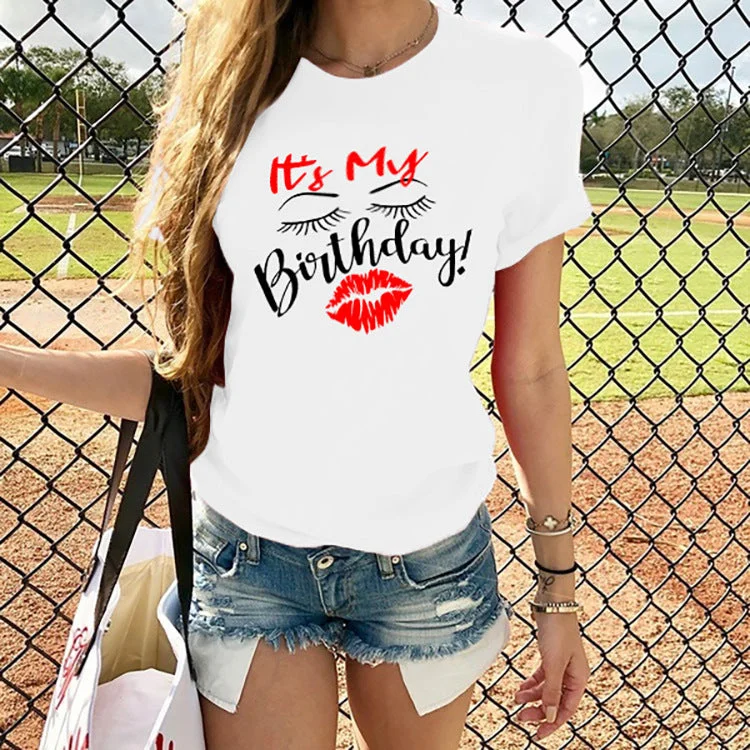 It's My Birthday Red lips print T-shirt