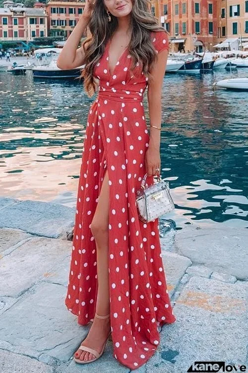 Polka Dot Wrap Maxi Dress