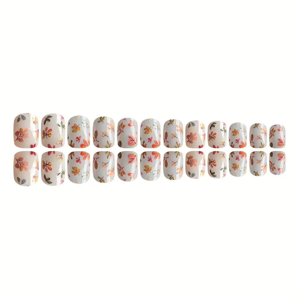 Churchf Churchf And Winter Atmosphere Sense Maple Leaf Thanksgiving Day Elegant And Fashionable Versatile Show White Fake Nail Leaves Finished Nail 24 Pieces
