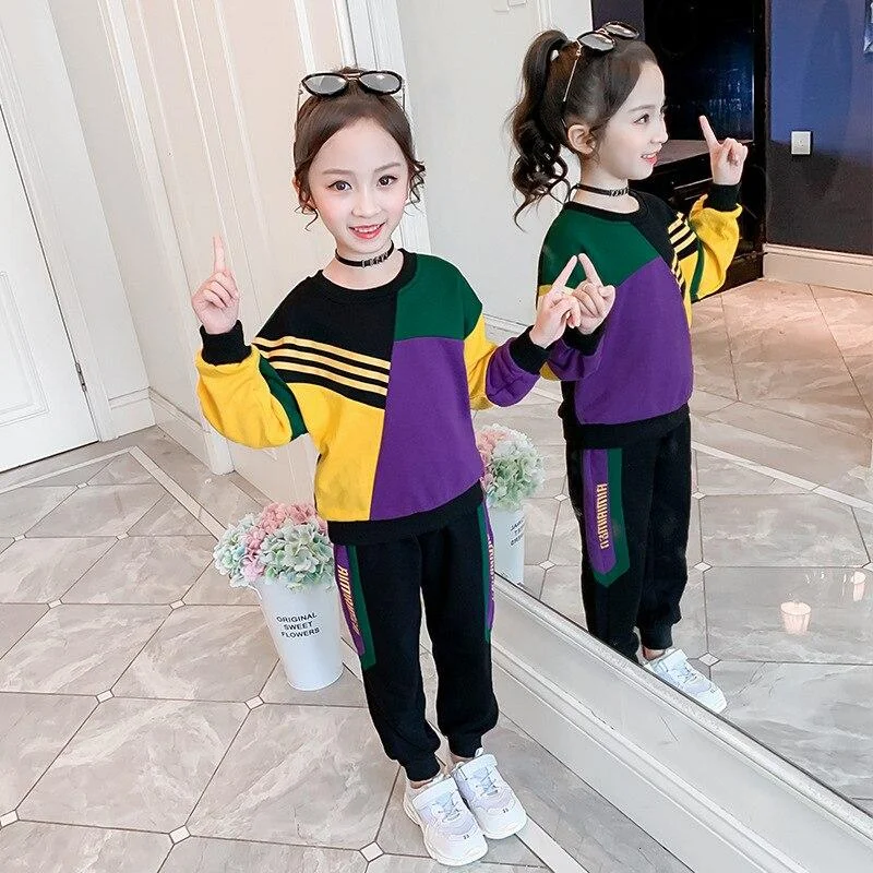 2021 New Autumn Spring Girls Clothing Suits Winter Coat Kids Colored Dots Cotton Sweatshirt Tracksuit Sport Suits Outwear