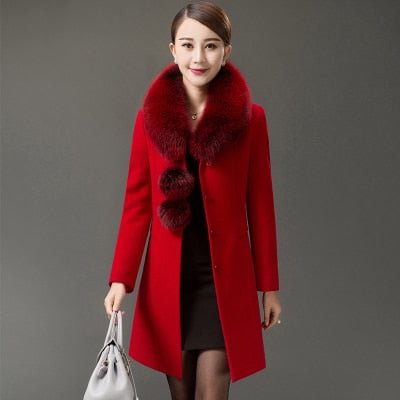 2020 Autumn Winter Women New Fashion Large Fur Collar Long Single-breasted Woolen Cashmere Coat Lady Plus Size 5XL Wool Coat 290