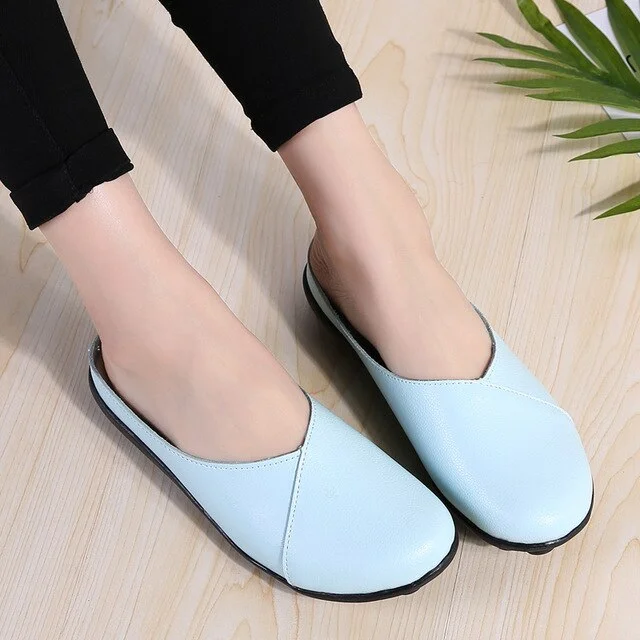 Qjong Plus Size Flat Shoes 2018 Fashion Mules Womens Leather Split Slip On Flip Flops Women's Slippers Shoe SlidesE1302