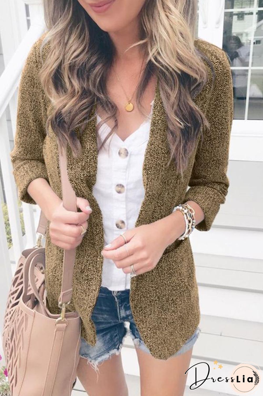 3/4 Length Sleeve Solid Color Lapel Blazer P10017