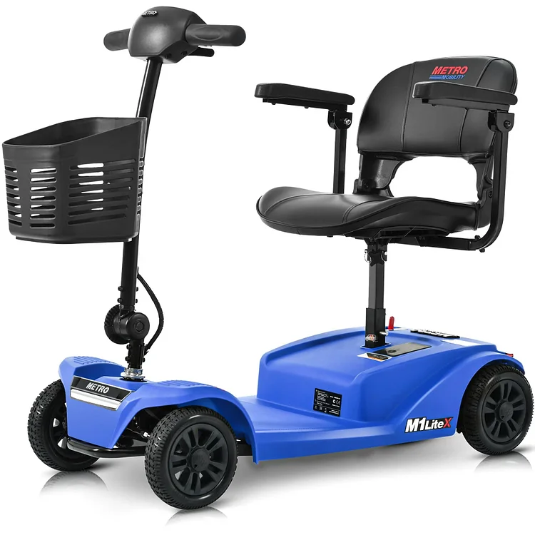 4 Wheels Mobility Scooter, Folding Lightweight Travel Mobility Scooter with Front & Rear LED Light, Heavy Duty Electric Motorized Scooters for Seniors Adults, Compact Mobility Scooter, Blue