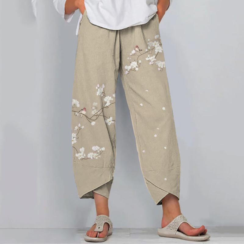 Flower And Bird Printed Loose Pants