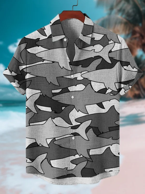 Men's Shark Camouflage Print Short Sleeve Shirt