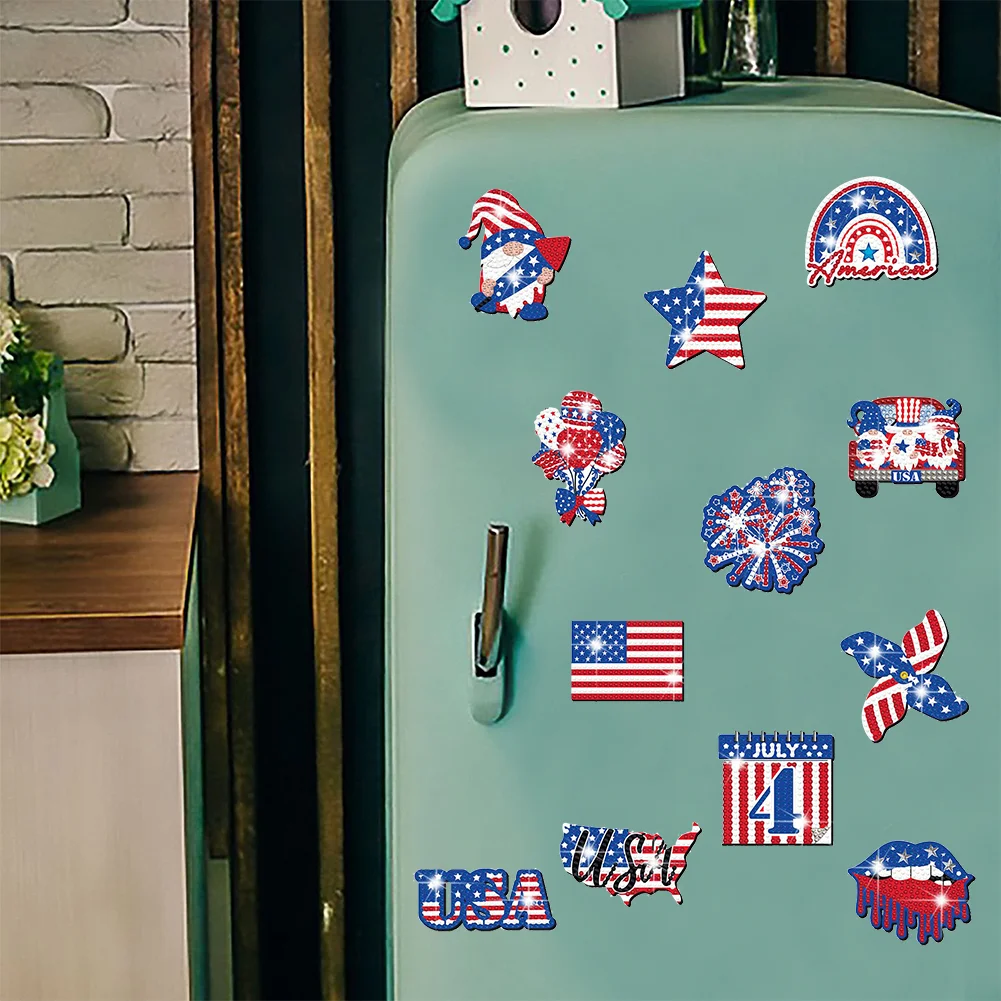 12pcs American Flag Diamond Painting Refrigerator Magnets Diamond Art Kits