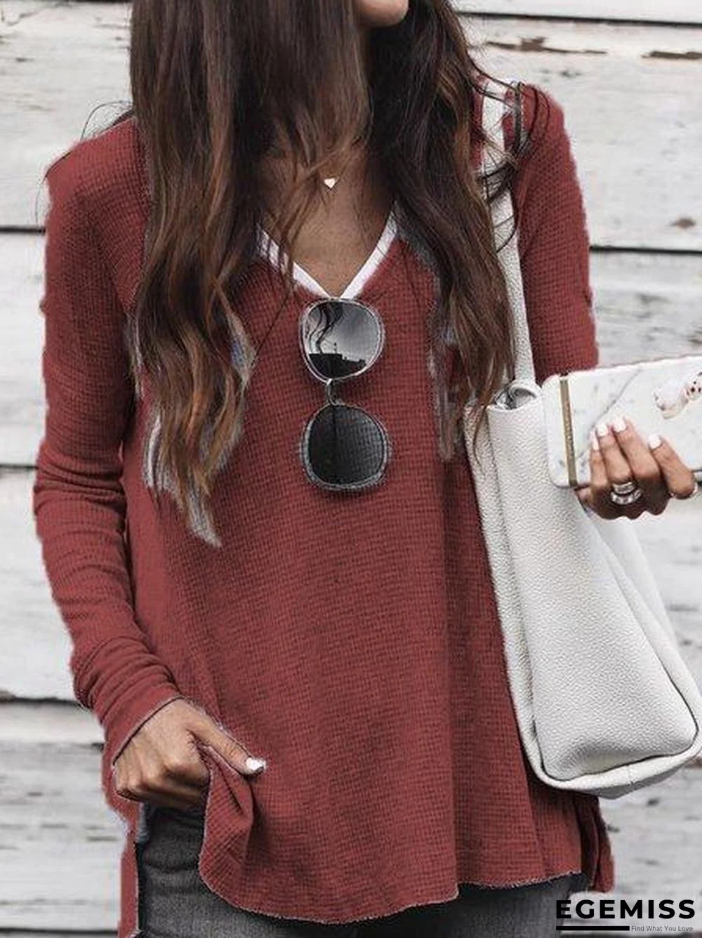 Casual Plain V Neck Plus Size Tops | EGEMISS