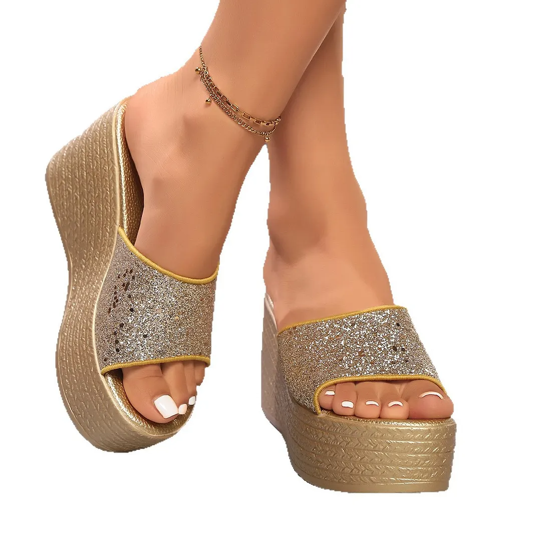 Breakj Breakj Summer New One-Word Slope And Thick-Soled Pine Shoes Lints Cold Slippers Korean Version Of The Fashion Wearing Cold Slippers Women