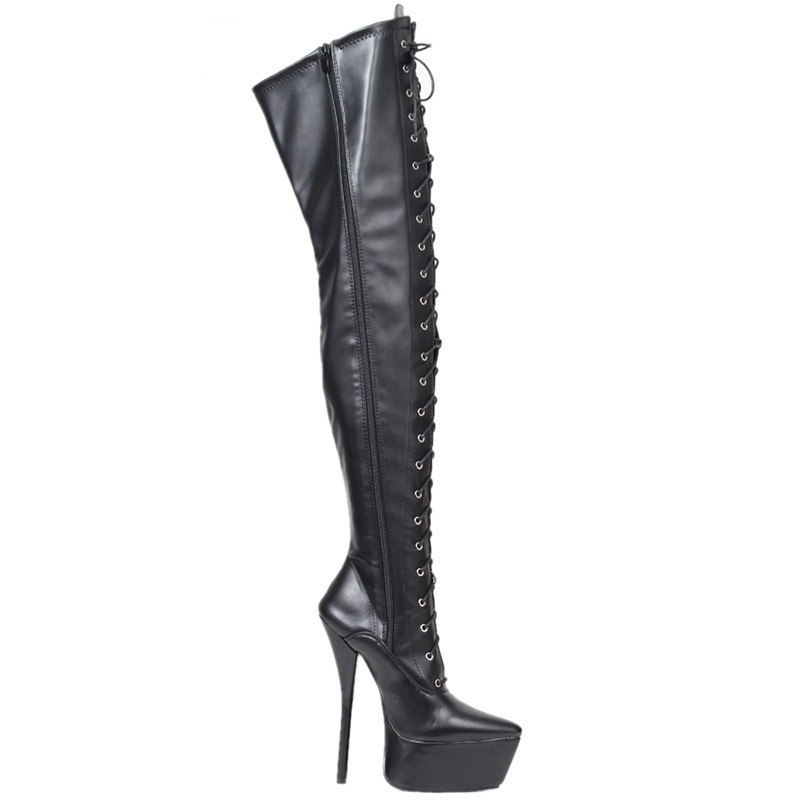 TAAFO Matt Black Mid Thigh High Boots Women Over The Knee Long Tall Pointy Toes Platform High Heels Custom Wide Fit Legs Unisex Shoes