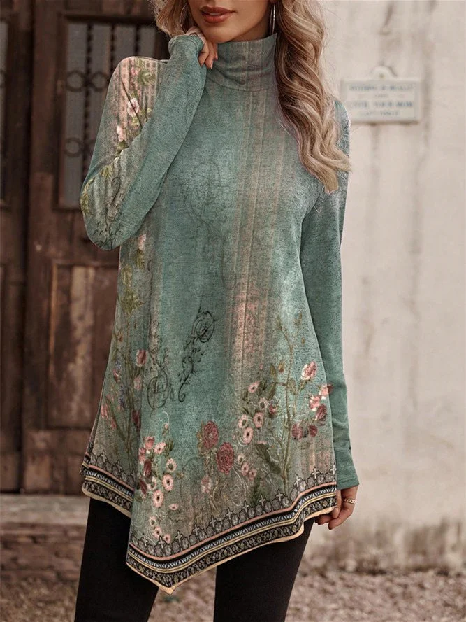 Women's Graphic Printed Scoop Neck Long Sleeve Top