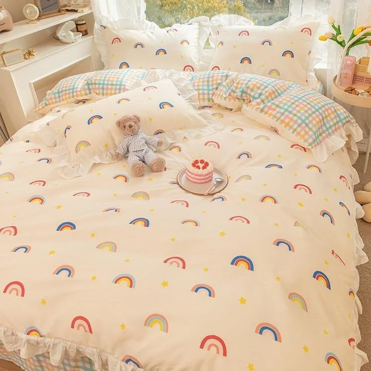 Kawaii Rainbow White Comfy Bedding Set SS1977