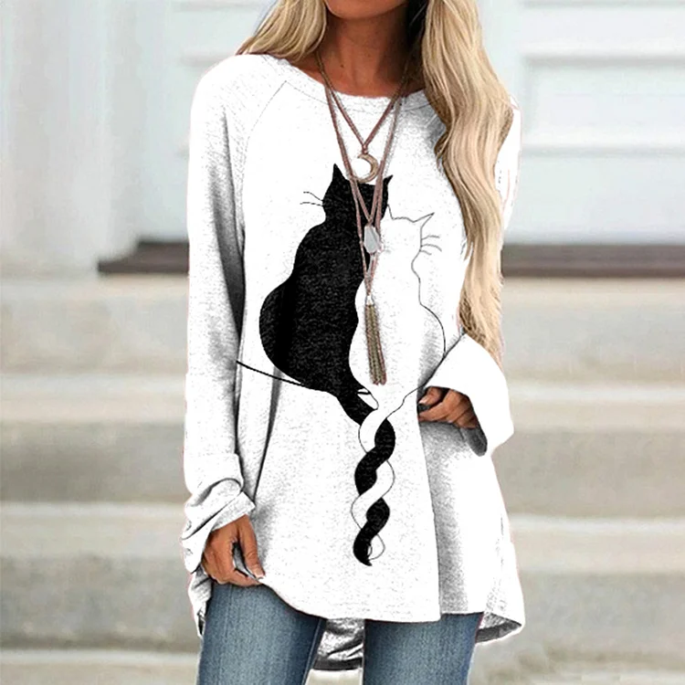 Casual Cat Long Sleeve Tunic