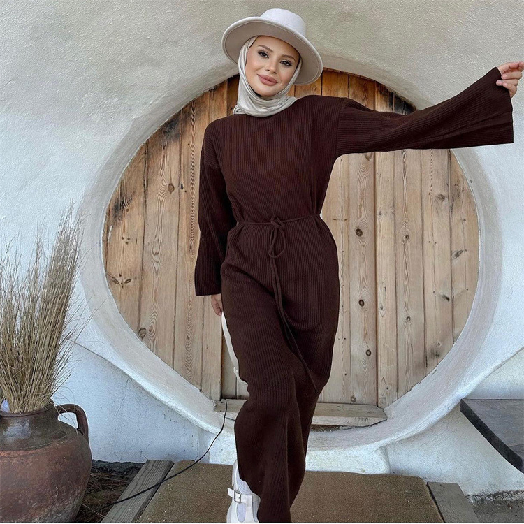 Ootddress Knitwear Lace-Up Casual Dress Sweater For Women Ribbed Fashion Bandage Elegant Knit Autumn Dress Ladies Bandage Dress New