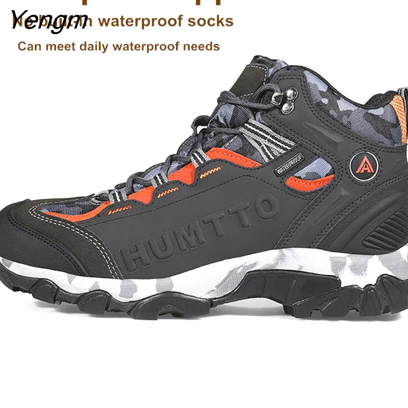 Yengm Waterproof Hiking Boots Men Breathable Leather Trekking Shoes Sport Mountain Hunting Outdoor Climbing Sneakers for Mens