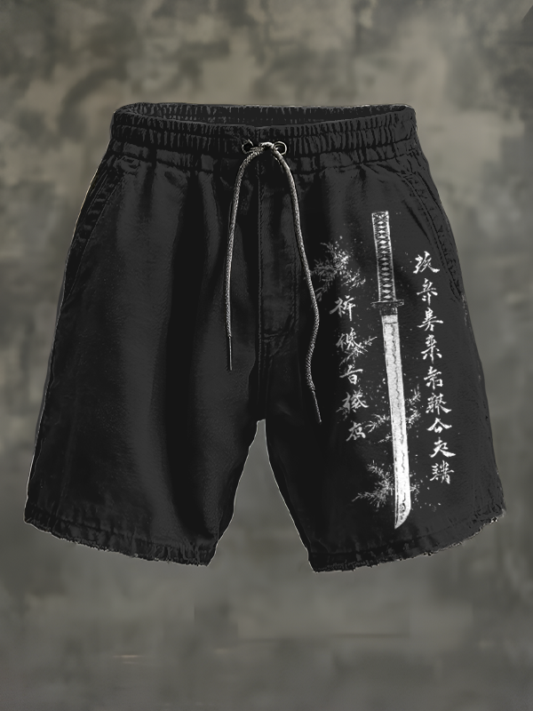 Men's Sword Calligraphy Art Print Casual Shorts