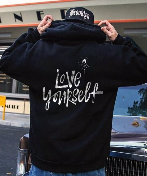 LOVE YOURSELF Print Casual Hoodie - Krazyskull