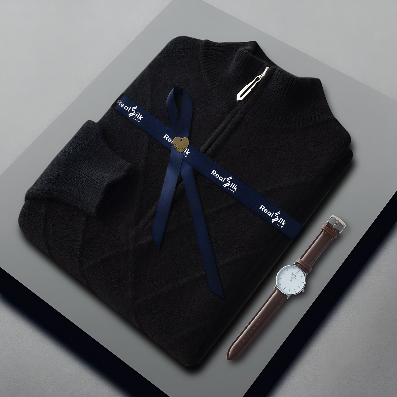 Men's Zipped Turtleneck Cashmere Sweater REAL SILK LIFE