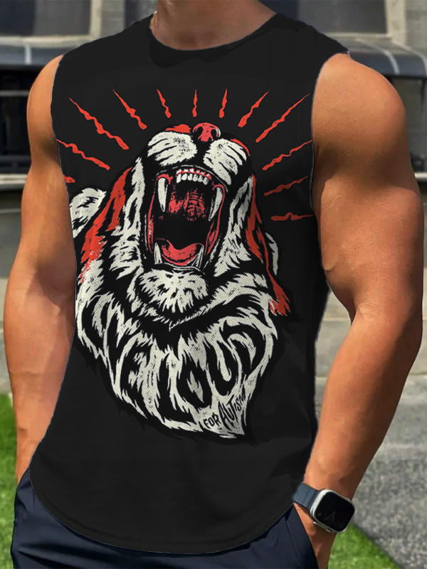 Men's Tiger Roaring Fitness Art Print Tank Top