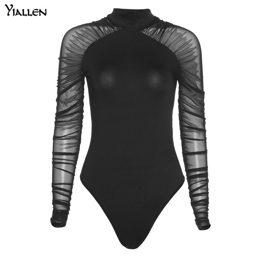 Yiallen Autumn New Sexy See Through Bodysuit 2021 Women Solid Long Sleeve Slim Bodycon Elastic Fashion Streetwear Clothing Hot