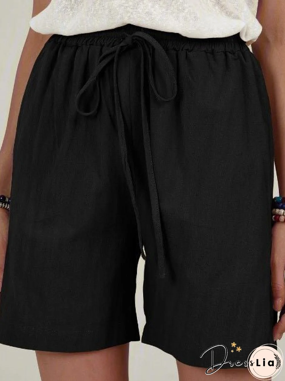 Women'S Shorts Casual Solid Drawstring Cotton Linen Short
