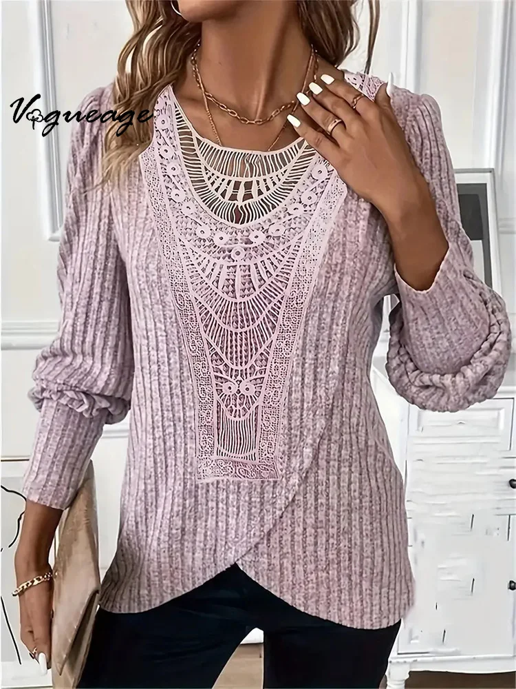 Formal Tops Lace Daily Casual Ladies Long Sleeve Shirt