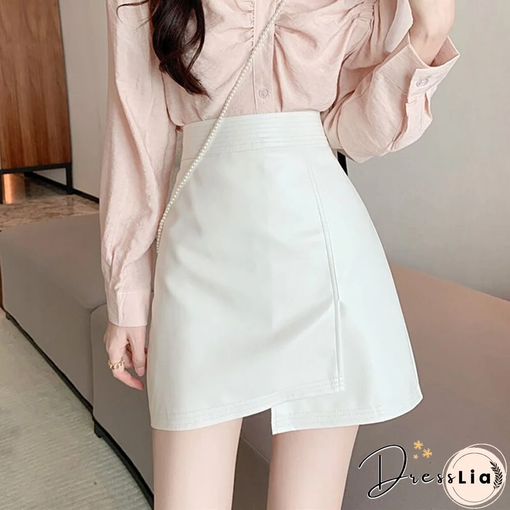 Spring Summer Pu Leather Skirt Women Casual High Waist Mini Skirt A Line Ladies Skirts Korean Fashion Street Wear New