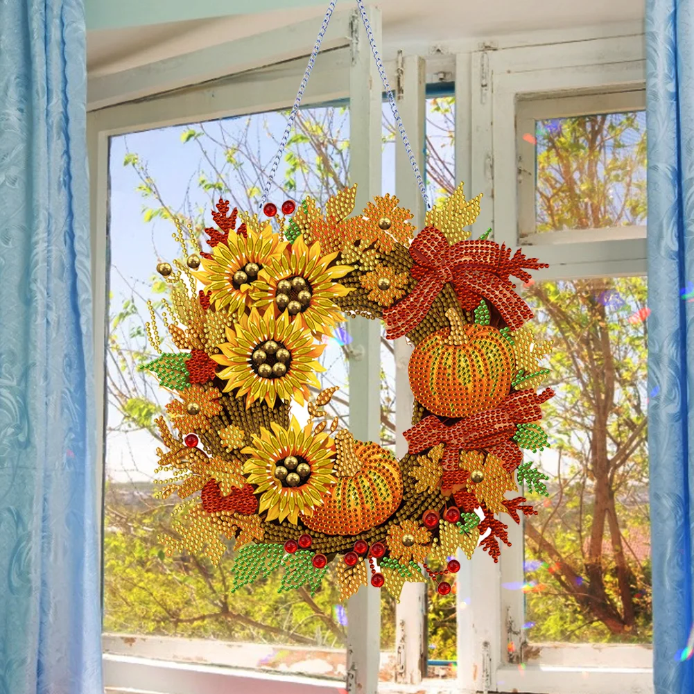 DIY Autumn Pumpkin Acrylic Single Side Special Shaped Diamond Painting Wreath Ornament