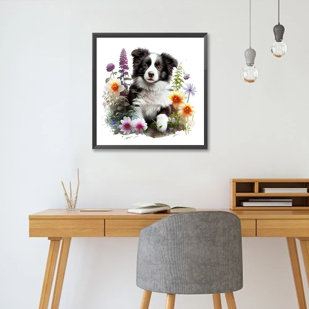 Diamond Painting - Full Round Drill - Border Collie in Grass(Canvas|30*30cm)