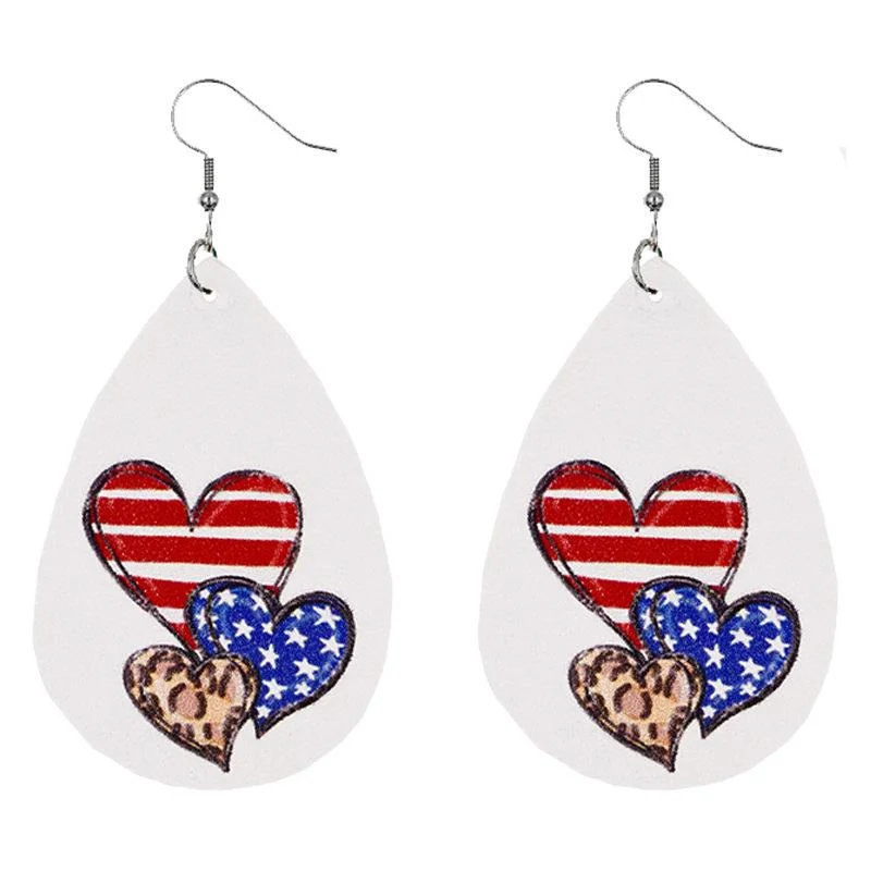 American Flag and Leopard Heart Leather Earrings
