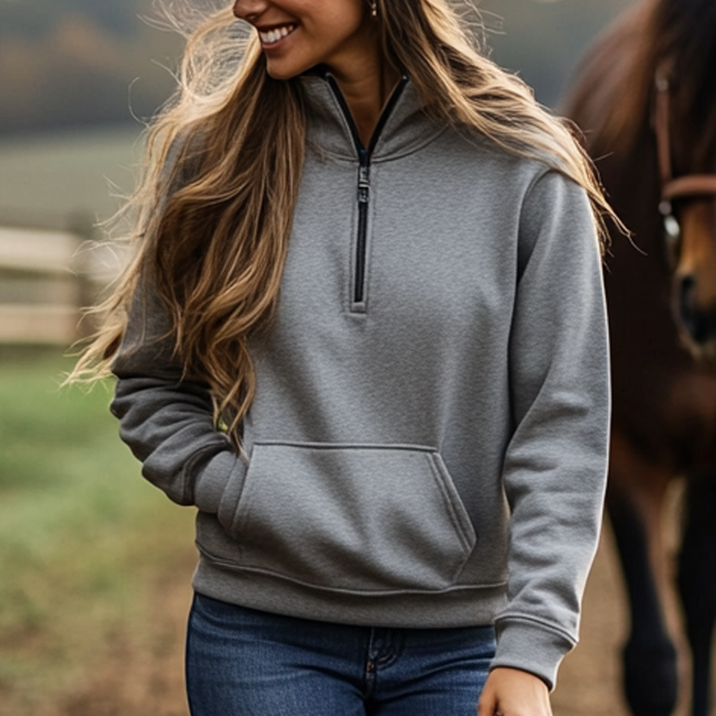 Women's Vintage Pocket Quarter Zip Stand Collar Sweatshirt