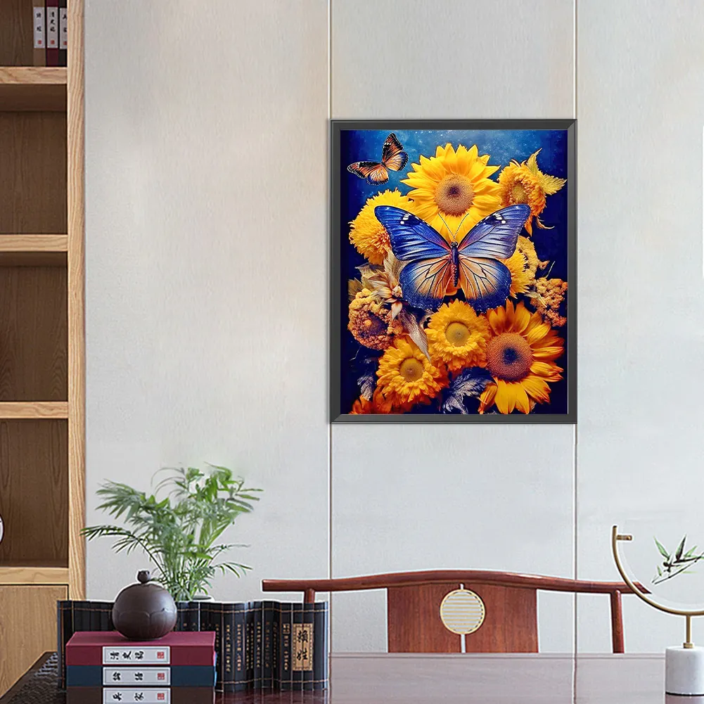 Full Round Diamond Painting 40*50cm - Sunflower Butterfly