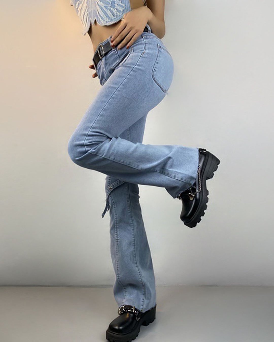 Fashionv-Casual Pocket Lace-Up Flare Jeans