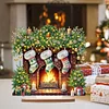 Diamond Painting Wooden Fireplace Green Stockings Table Ornament