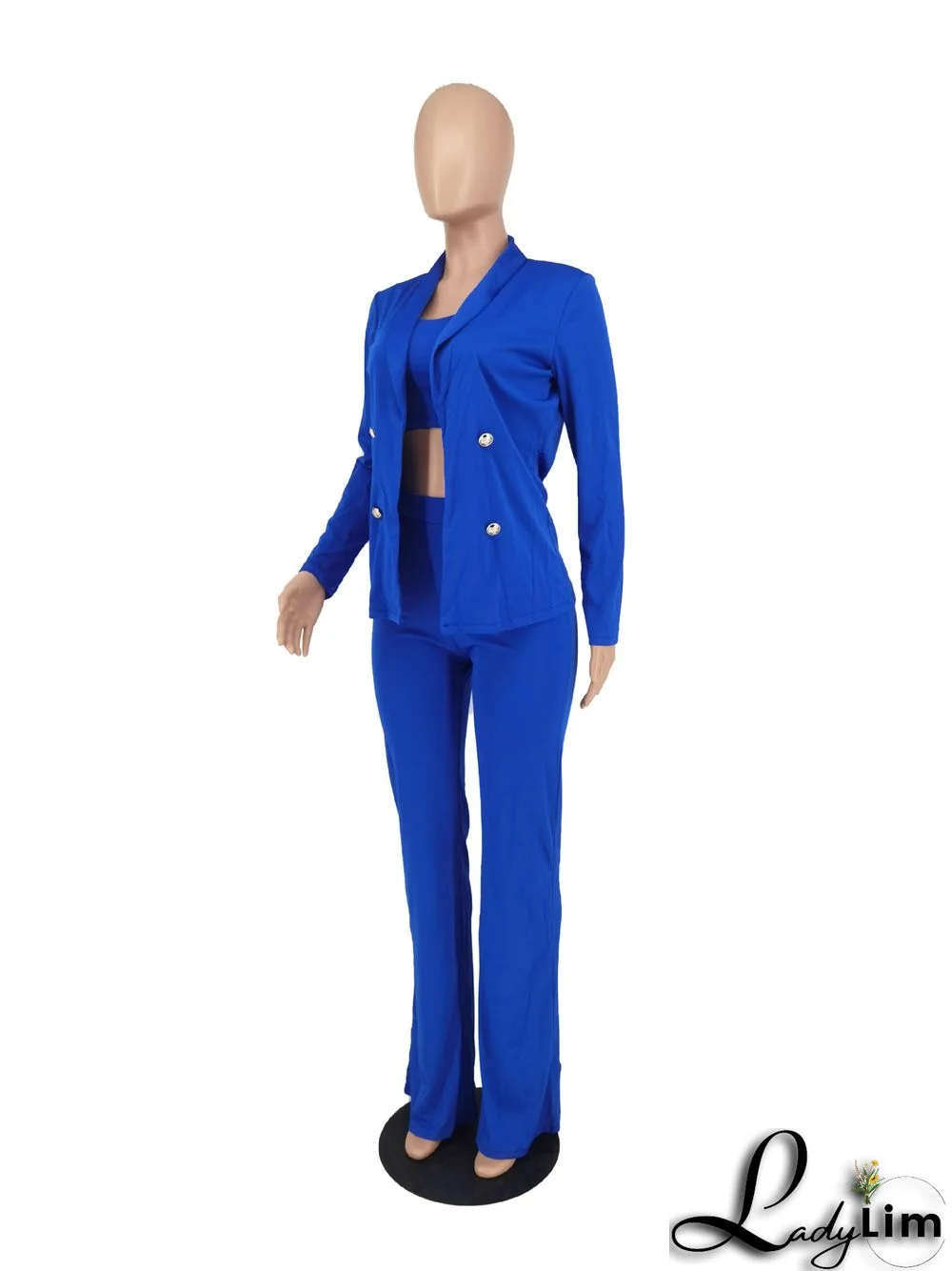 Women's Solid Long Sleeve Blazer And Pants Three-Piece Suits