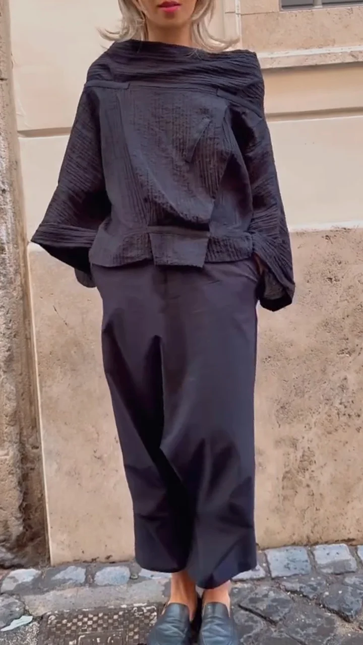 Ladies' Diagonal Collar Top+pants Casual Temperament Set