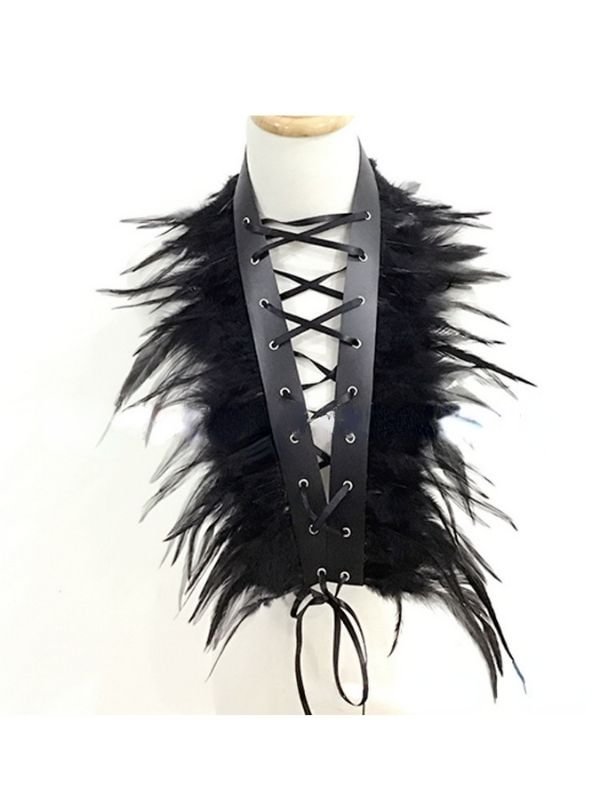 Goth Feather Lace Up Vest