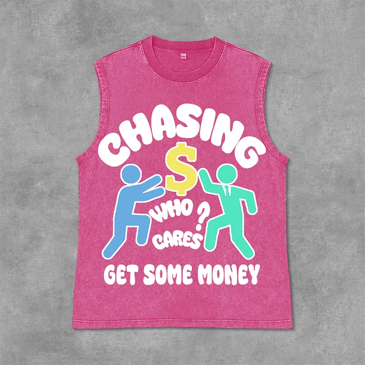 Vintage Chasing Money Graphic Print Casual Acid Washed Sleeveless Tank Top SOPULA